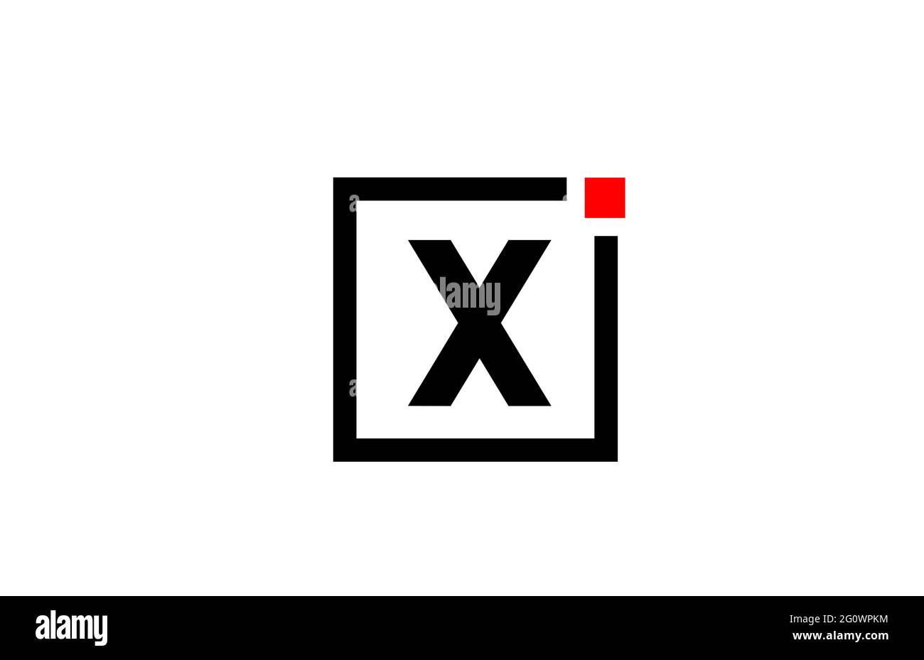 Logo con l'icona dell'alfabeto X in bianco e nero. Design aziendale e aziendale con punto quadrato e rosso. Modello di identità aziendale creativa Foto Stock