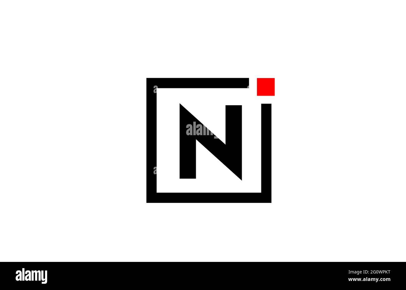 N logo dell'icona della lettera alfabetica in bianco e nero. Design aziendale e aziendale con punto quadrato e rosso. Modello di identità aziendale creativa Foto Stock