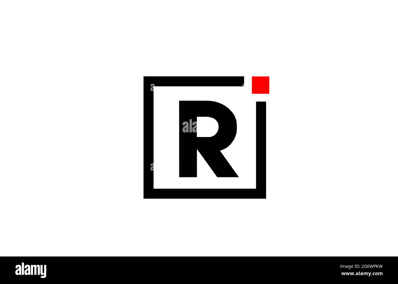 Logo dell'icona lettera R in bianco e nero. Design aziendale e aziendale con punto quadrato e rosso. Modello di identità aziendale creativa Foto Stock