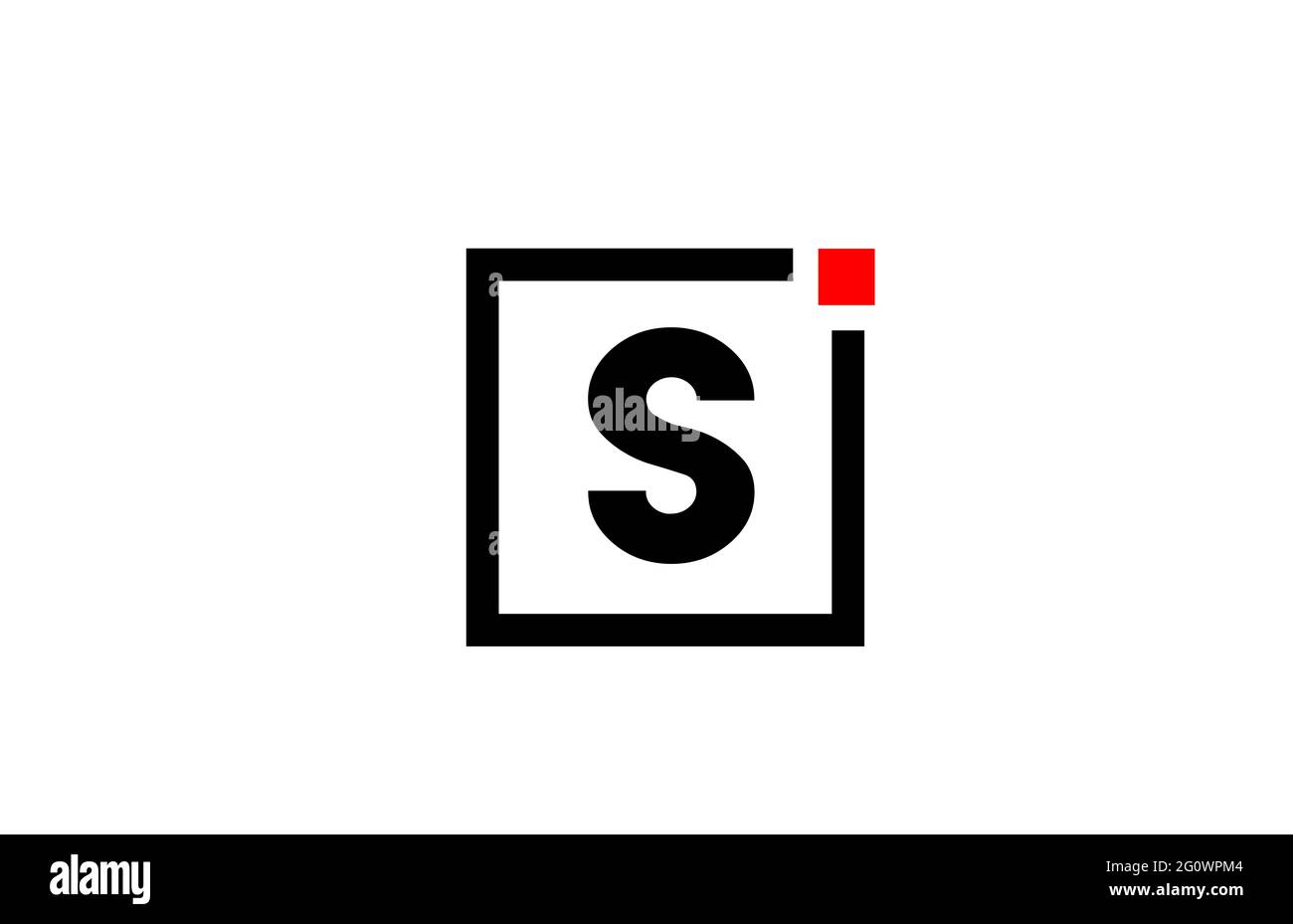 L logo dell'icona della lettera dell'alfabeto S in bianco e nero. Design aziendale e aziendale con punto quadrato e rosso. Modello di identità aziendale creativa Foto Stock