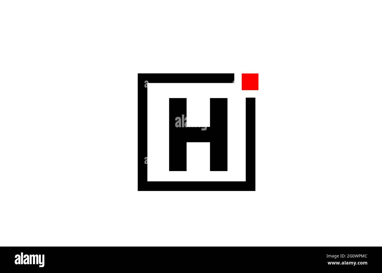 Logo dell'icona lettera H in bianco e nero. Design aziendale e aziendale con punto quadrato e rosso. Modello di identità aziendale creativa Foto Stock