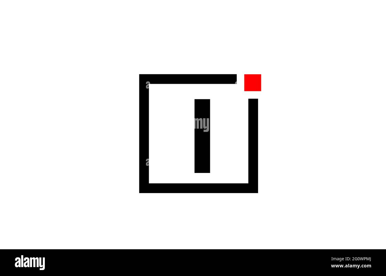 I logo con l'icona della lettera alfabetica in bianco e nero. Design aziendale e aziendale con punto quadrato e rosso. Modello di identità aziendale creativa Foto Stock