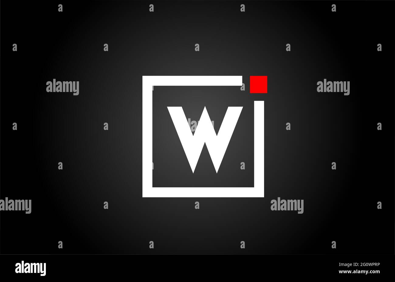 Logo con l'icona lettera dell'alfabeto W in bianco e nero. Design aziendale e aziendale con punto quadrato e rosso. Modello di identità aziendale creativa Foto Stock