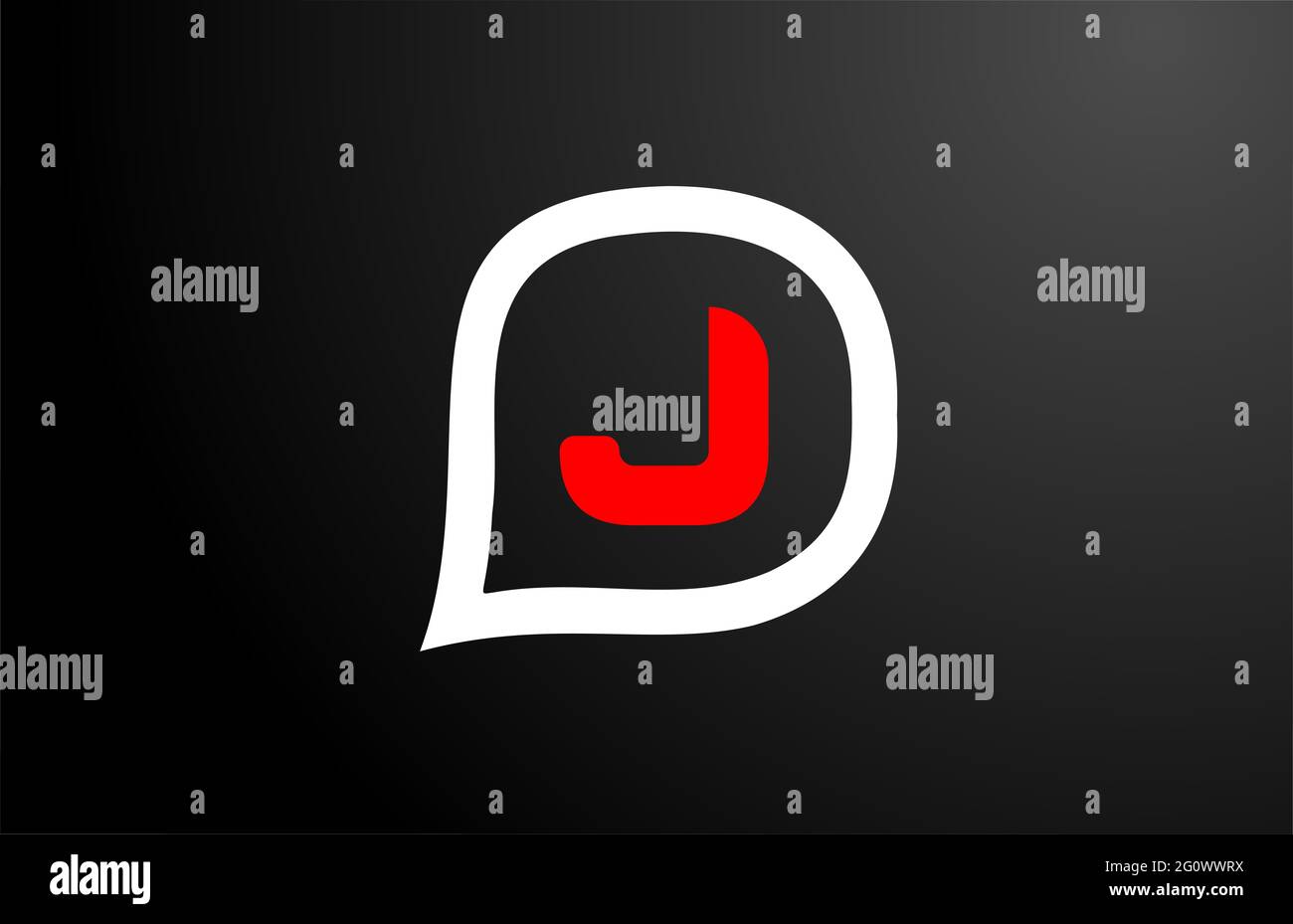 J Letter design con nuvola di domande rossa. Logo alfabeto. Icona di branding per prodotti e società Foto Stock
