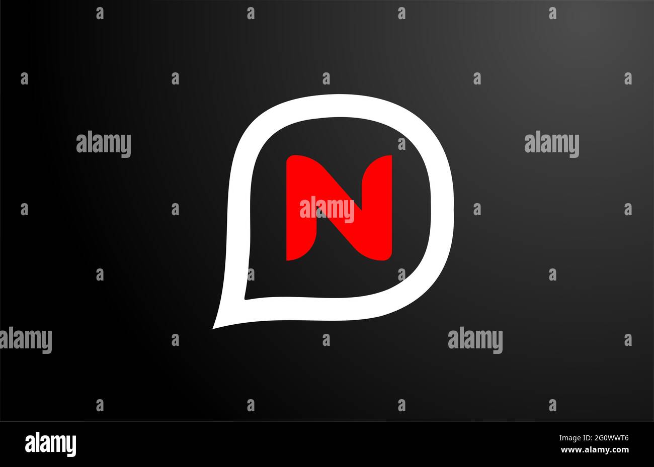 N progettazione di lettere con nuvola di domande rossa. Logo alfabeto. Icona di branding per prodotti e società Foto Stock