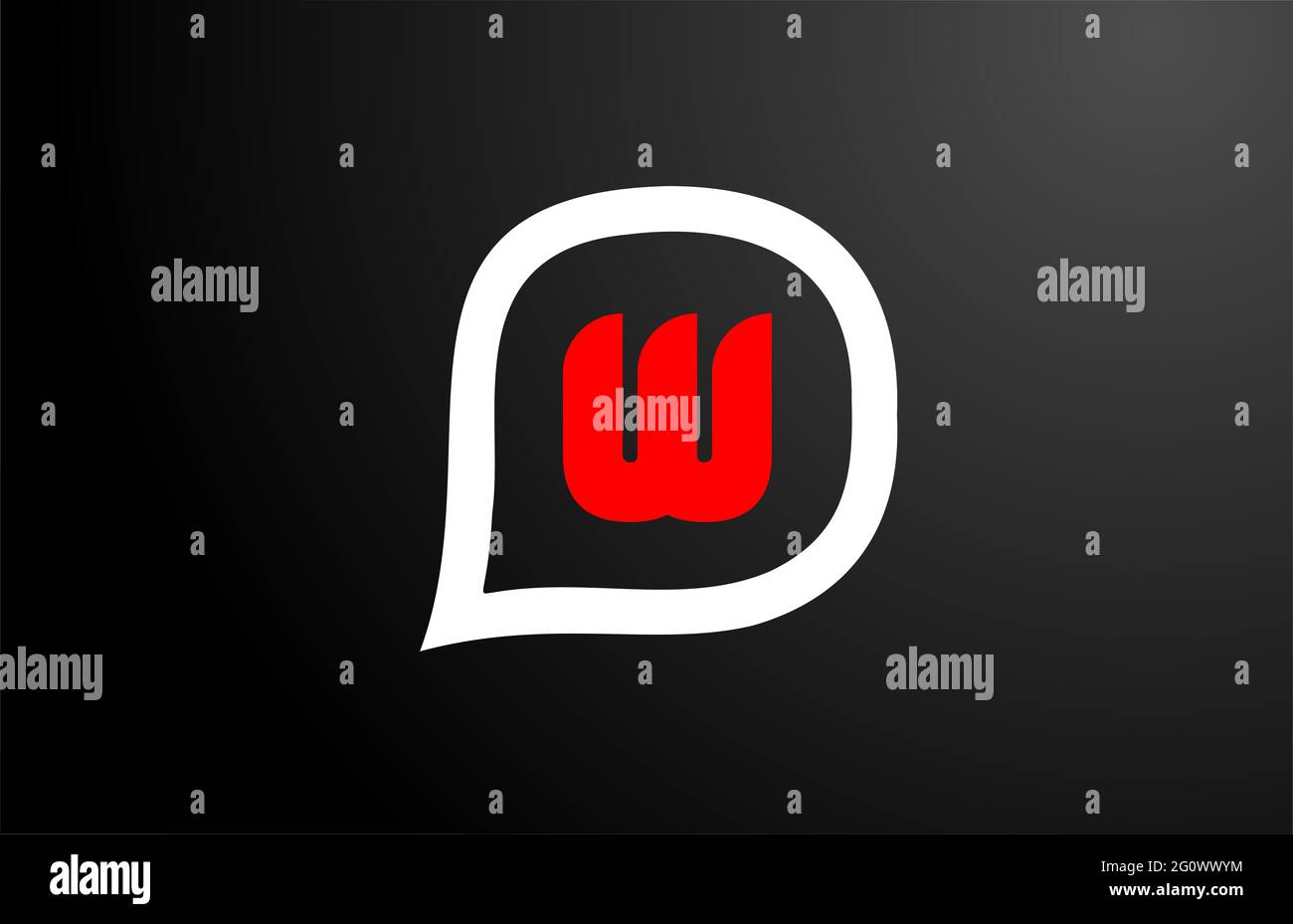 W letter design con nuvola di domande rossa. Logo alfabeto. Icona di branding per prodotti e società Foto Stock
