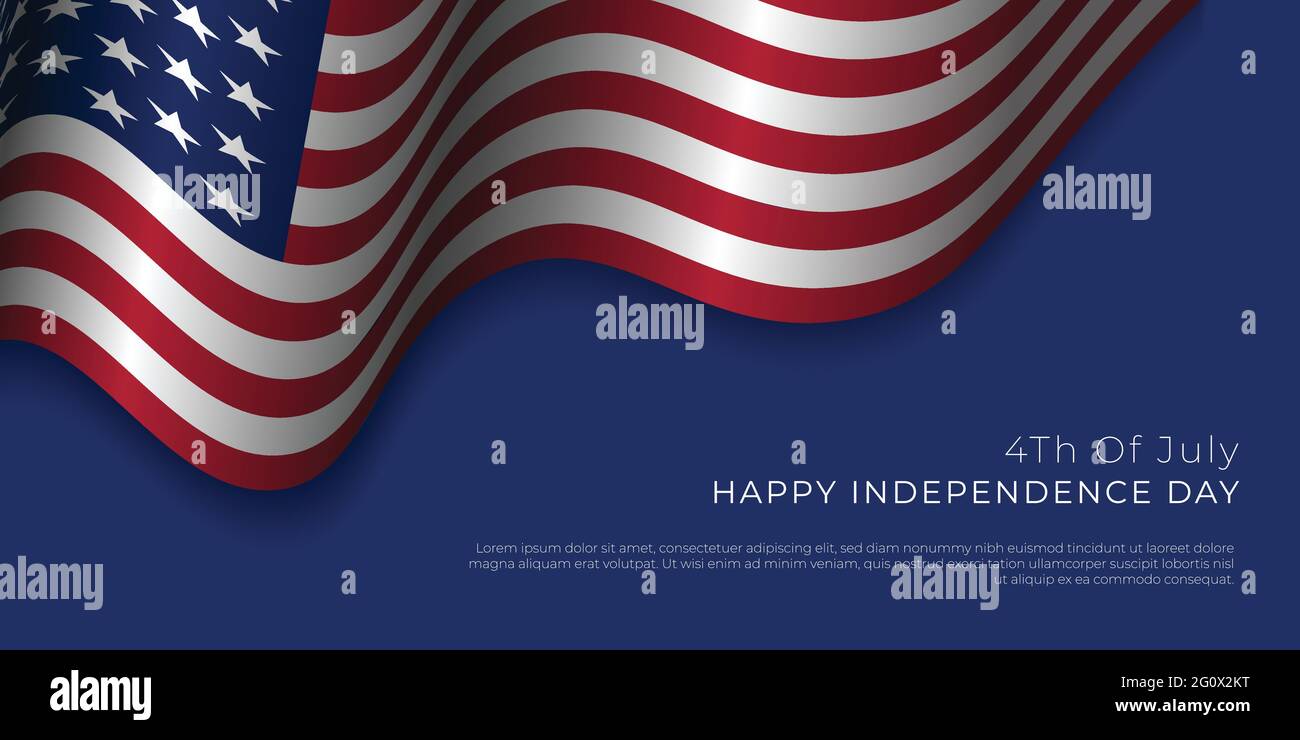 Happy Independence Day per gli Stati Uniti d'America con il design sventolante della bandiera americana. Ottimo modello per il design del U.S.A Independence Day. Illustrazione Vettoriale