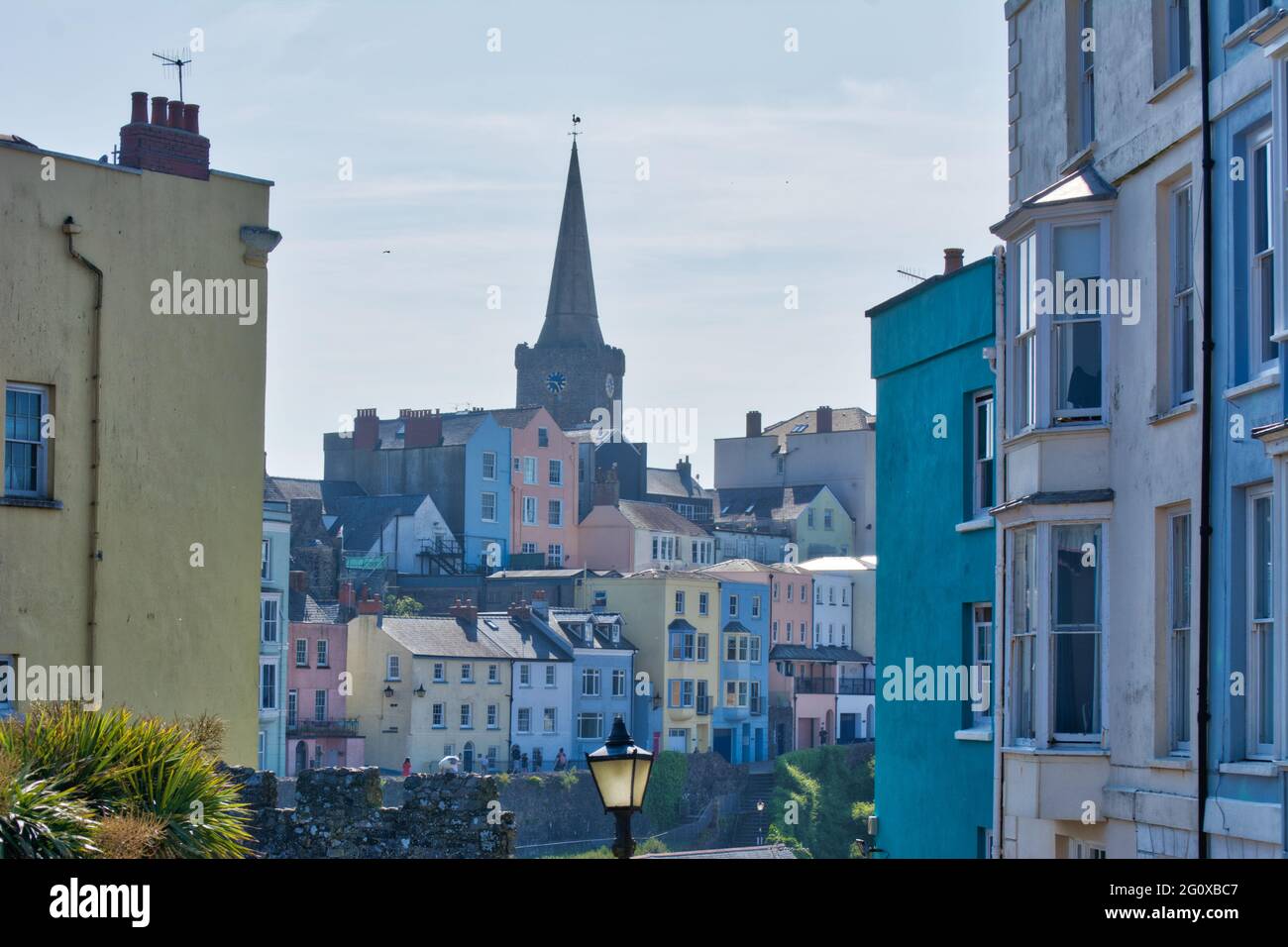 Vista sulla città di Tenby, Galles. Foto Stock