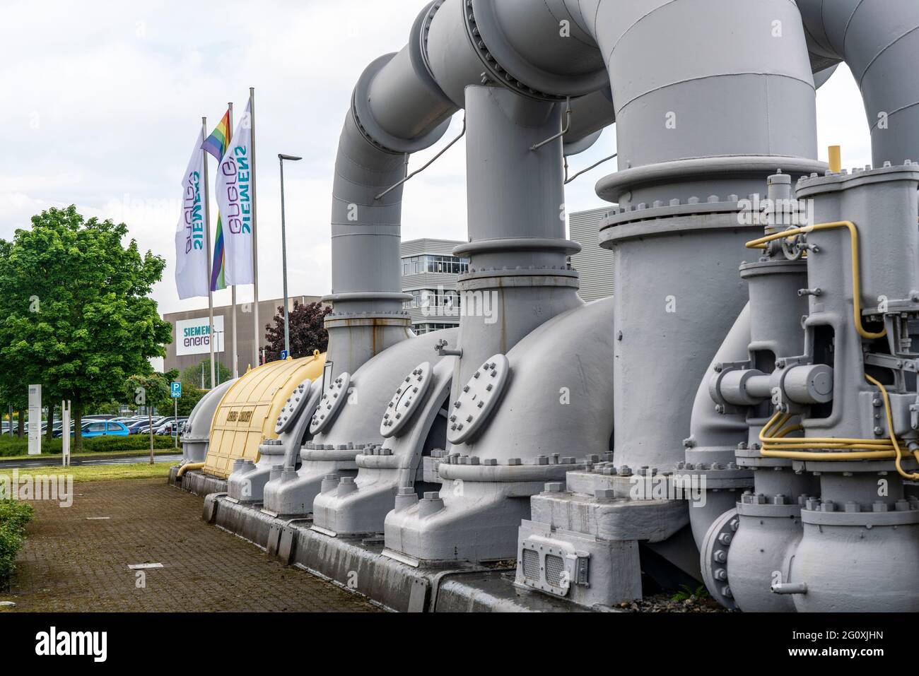 Sito di produzione Siemens Energy a Müllheim an der Ruhr, Turboset Schelle, turbina da 60 megawatt dal 1934, NRW, Germania Foto Stock