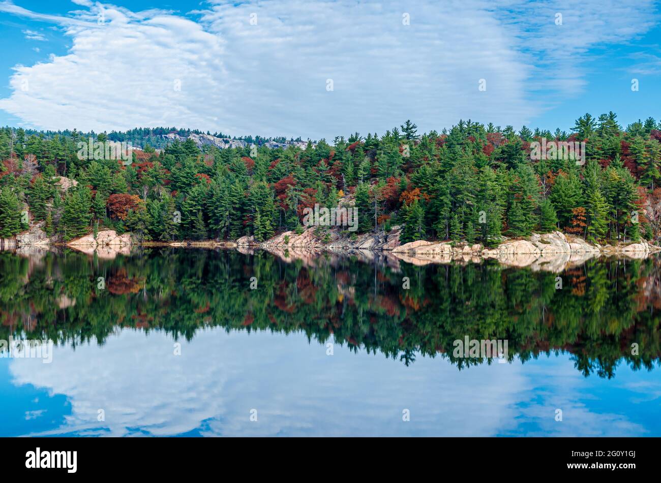 Lago di foresta in Killarney Park durante la stagione autunnale Foto Stock