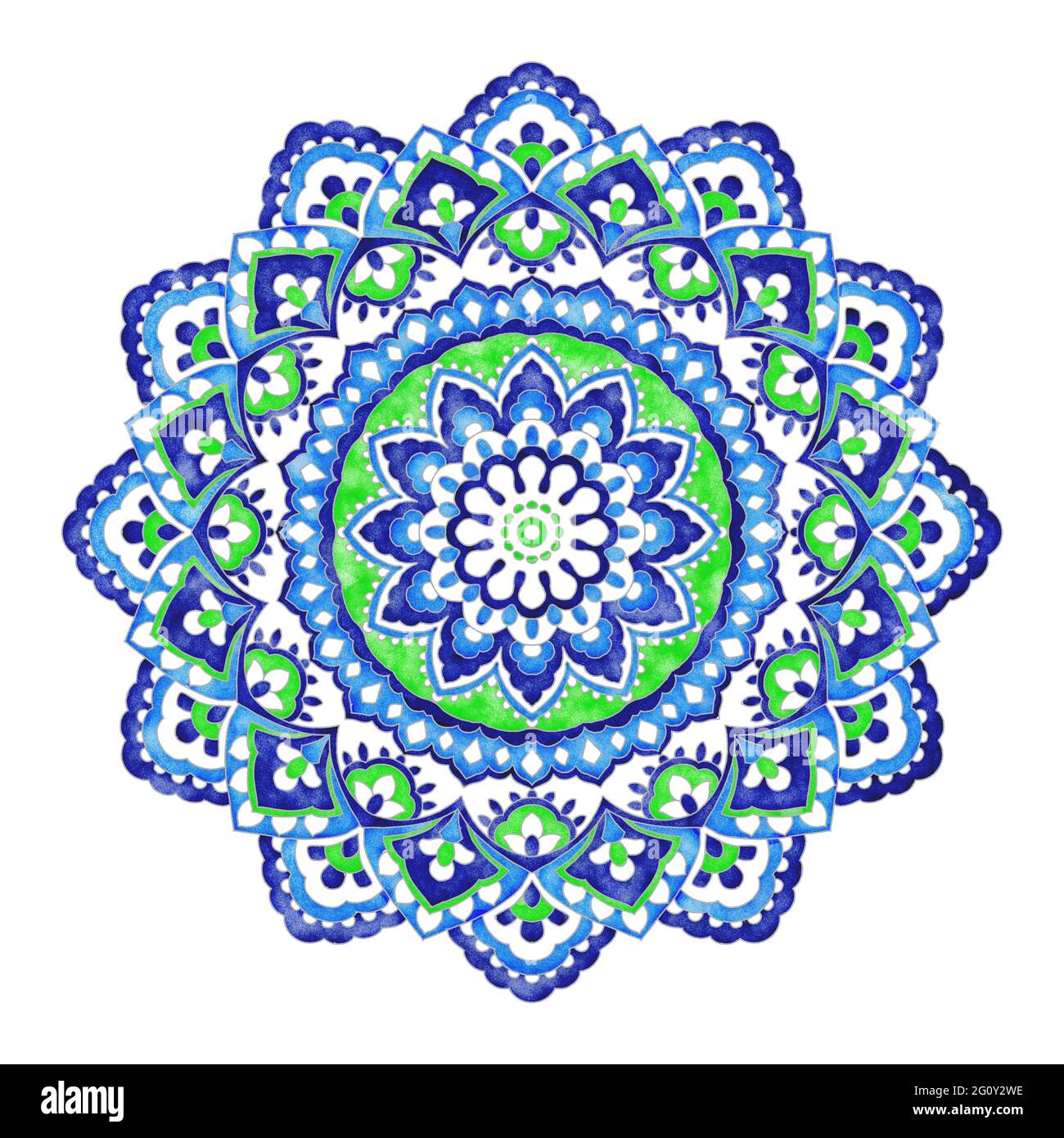 Motivo floreale Mandala, elemento di design vintage acquerello Foto Stock