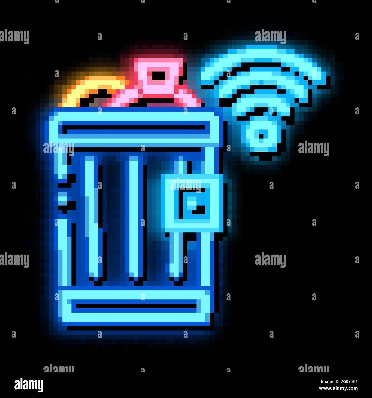 Illustrazione dell'icona di incandescenza al neon del raccoglitore di rifiuti Illustrazione Vettoriale