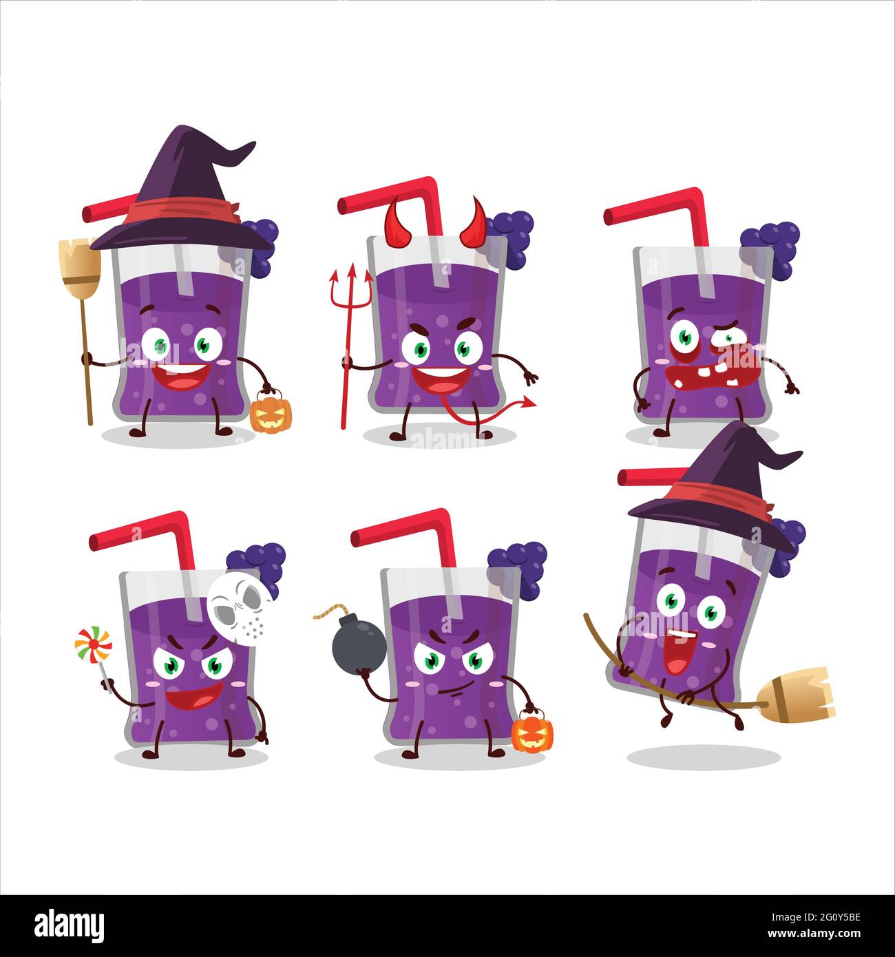 Emoticon di espressione di Halloween con carattere cartoon di succo d'uva. Illustrazione vettoriale Illustrazione Vettoriale