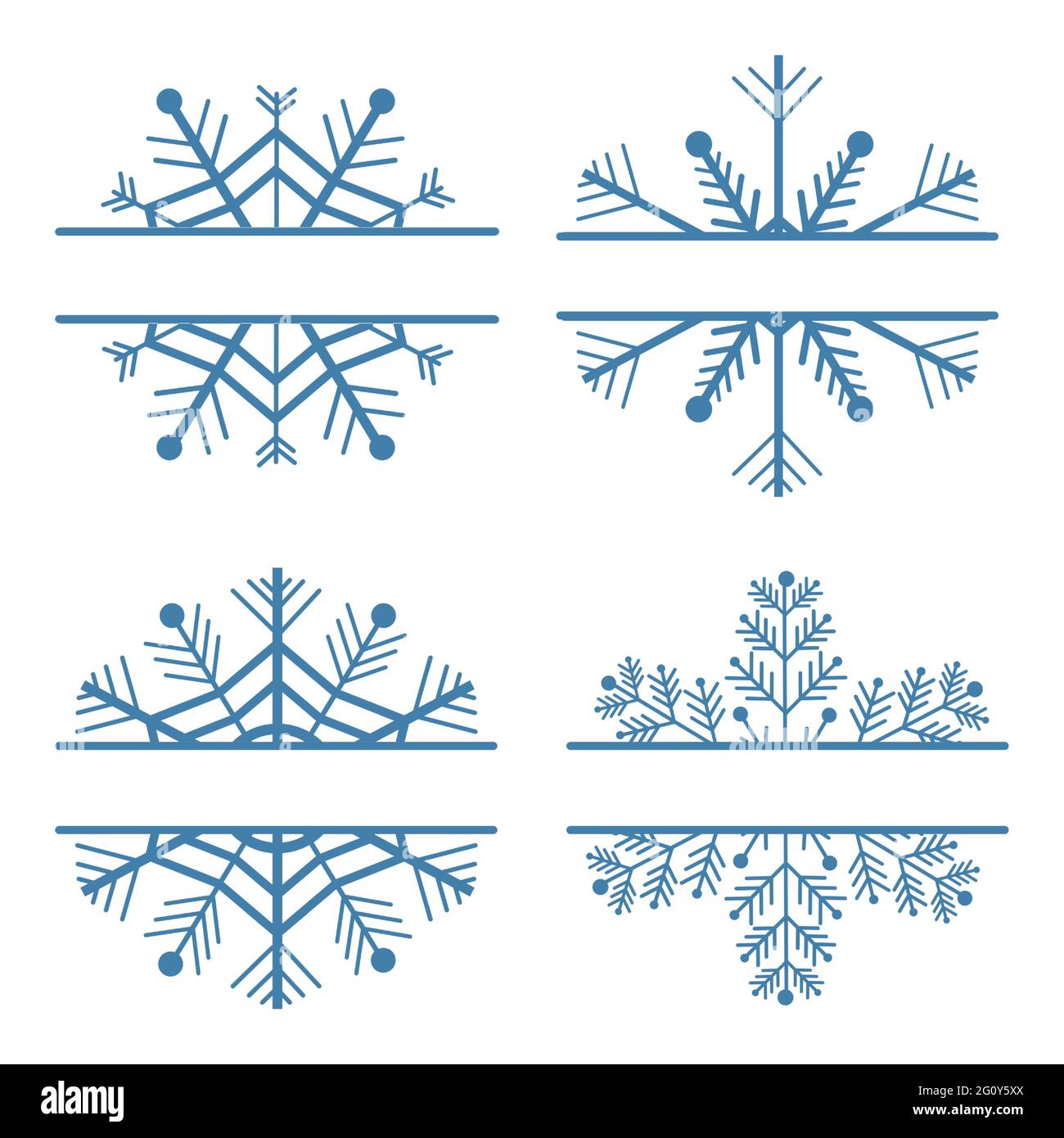 Impostare decorazione cornice fiocco di neve, monogramma per il testo, ritaglio, linea isolata su sfondo bianco. Vacanze di Natale, simbolo invernale, saluto. . Vettore il Illustrazione Vettoriale