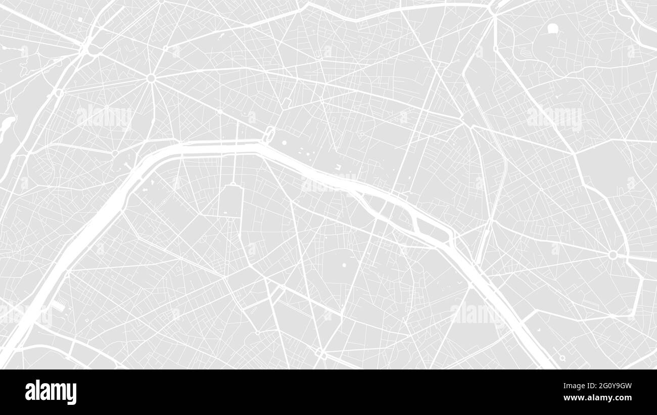 Grigio chiaro e bianco Parigi città zona vettore mappa di sfondo, strade e acqua cartografia illustrazione. Proporzione widescreen, design piatto digitale str Illustrazione Vettoriale