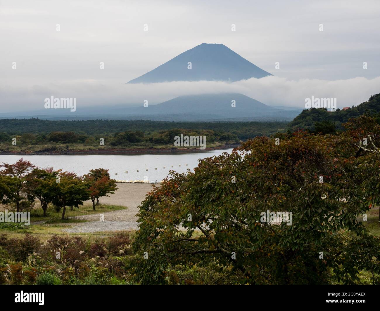 Silhouette del Monte Fuji al Lago Shojiko, uno dei cinque Laghi di Fuji - prefettura di Yamanashi, Giappone Foto Stock