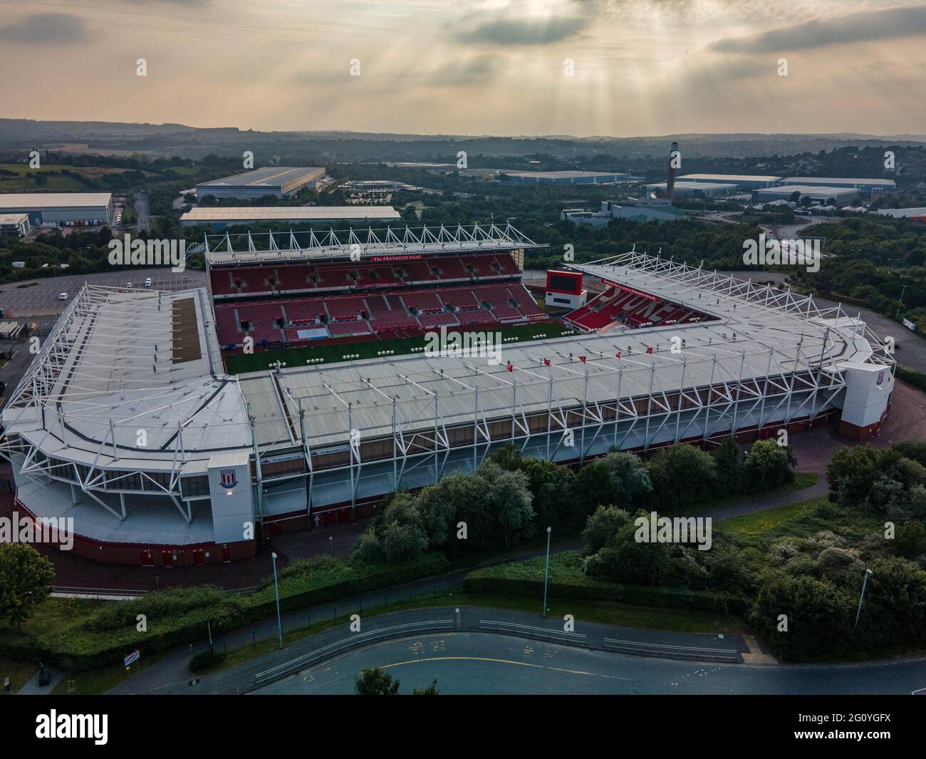 Stock City Football Club SCFC Bet 365 Stadio Aerial drone from the air. Foto Stock