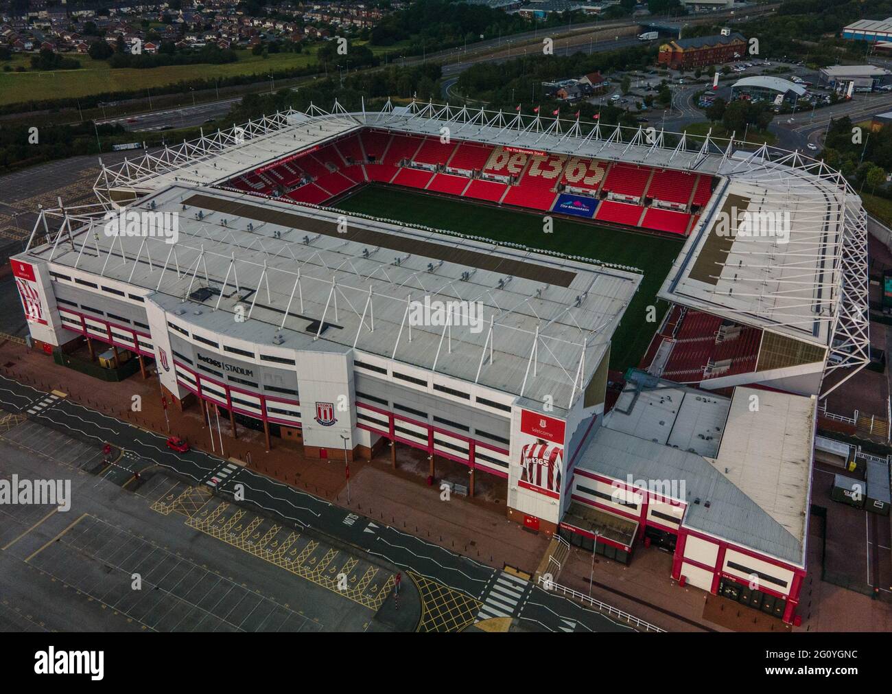 Stock City Football Club SCFC Bet 365 Stadio Aerial drone from the air. Foto Stock