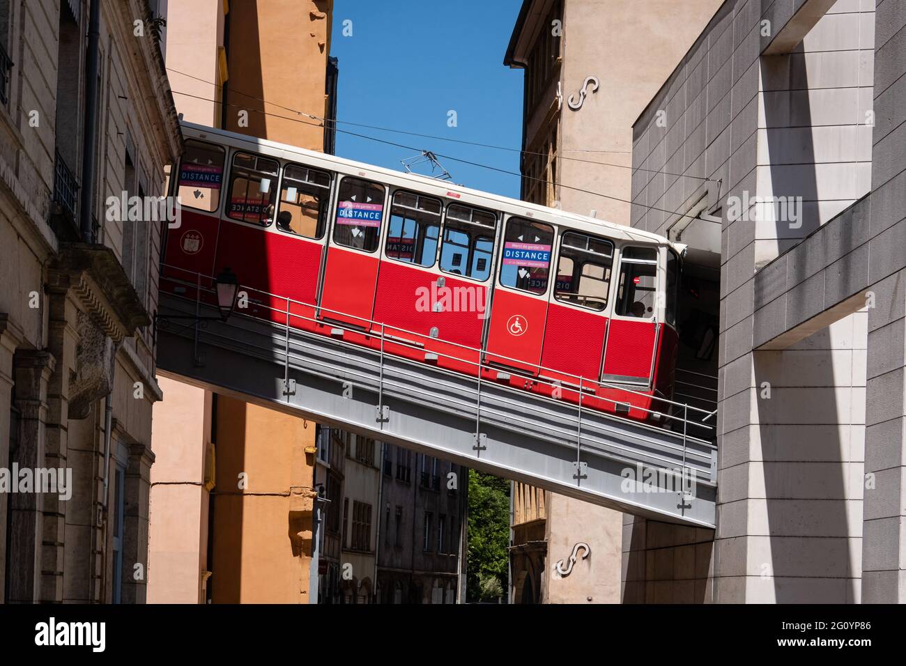 Lione (Francia), 31 maggio 2021. La funicolare di Lione, la ficelle, sale sulla collina di Fourvière. Foto Stock