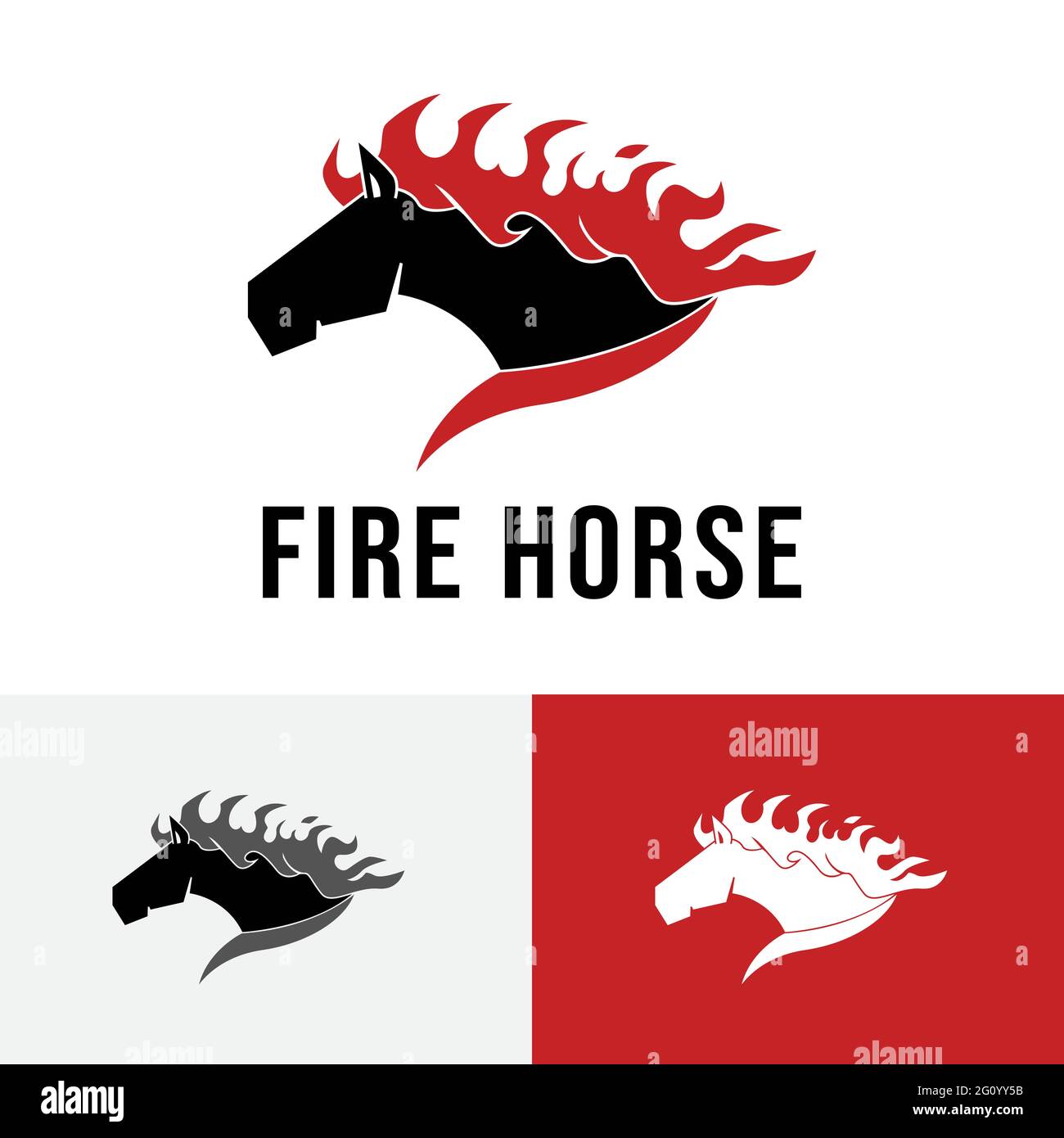 Logo Fire Flame Burning Horse Run Fast Racehorse Illustrazione Vettoriale