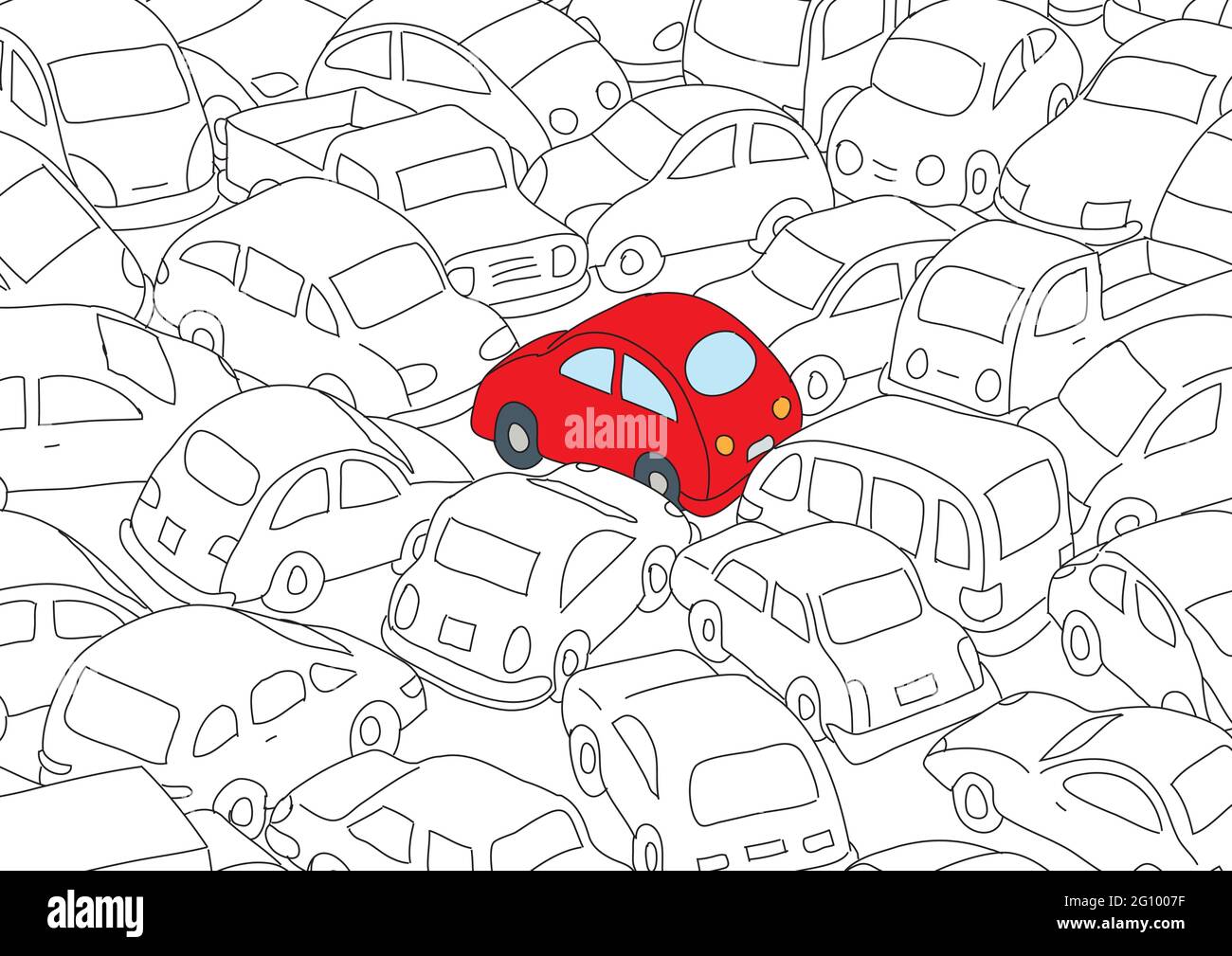 Ingorghi del traffico dell'automobile, illustrazione del vettore con molte automobili Illustrazione Vettoriale