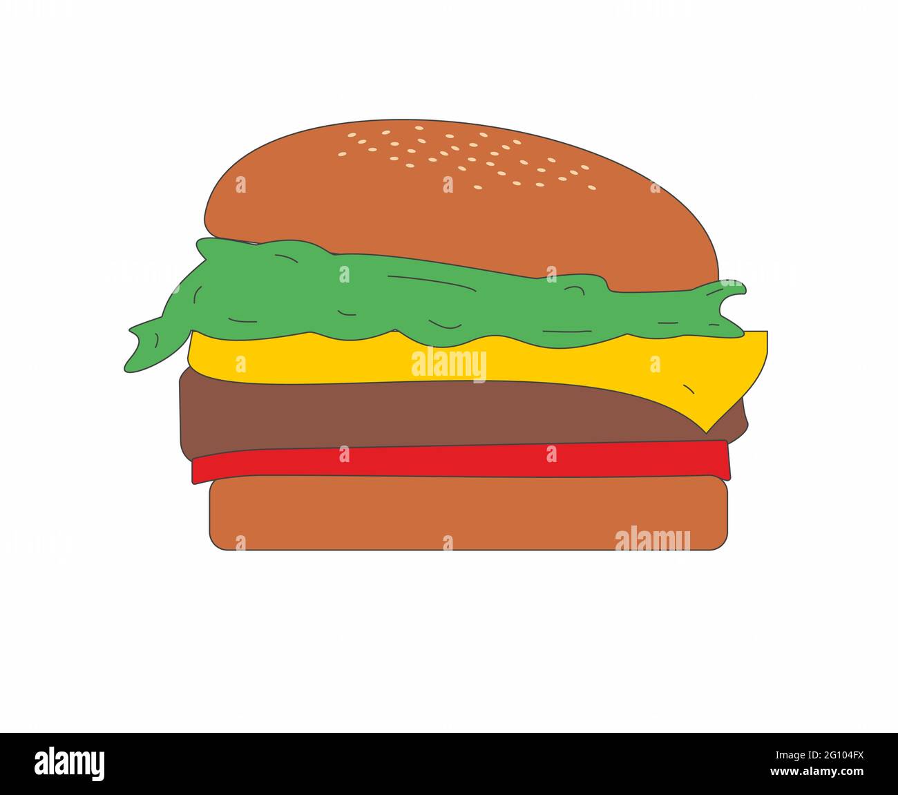 Hamburger con lattuga, formaggio e pomodoro tra pane in colore vettore isolato per logo, segno, app o sito web Illustrazione Vettoriale