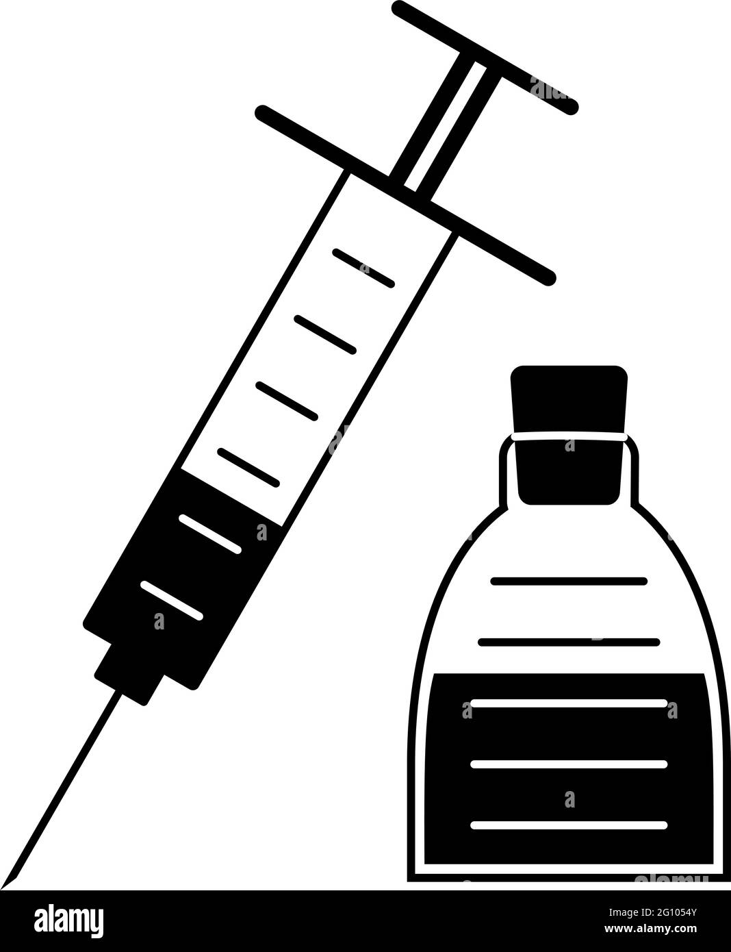 icona piatta della siringa di iniezione o segno con un flacone per applicazioni mediche o siti web Illustrazione Vettoriale