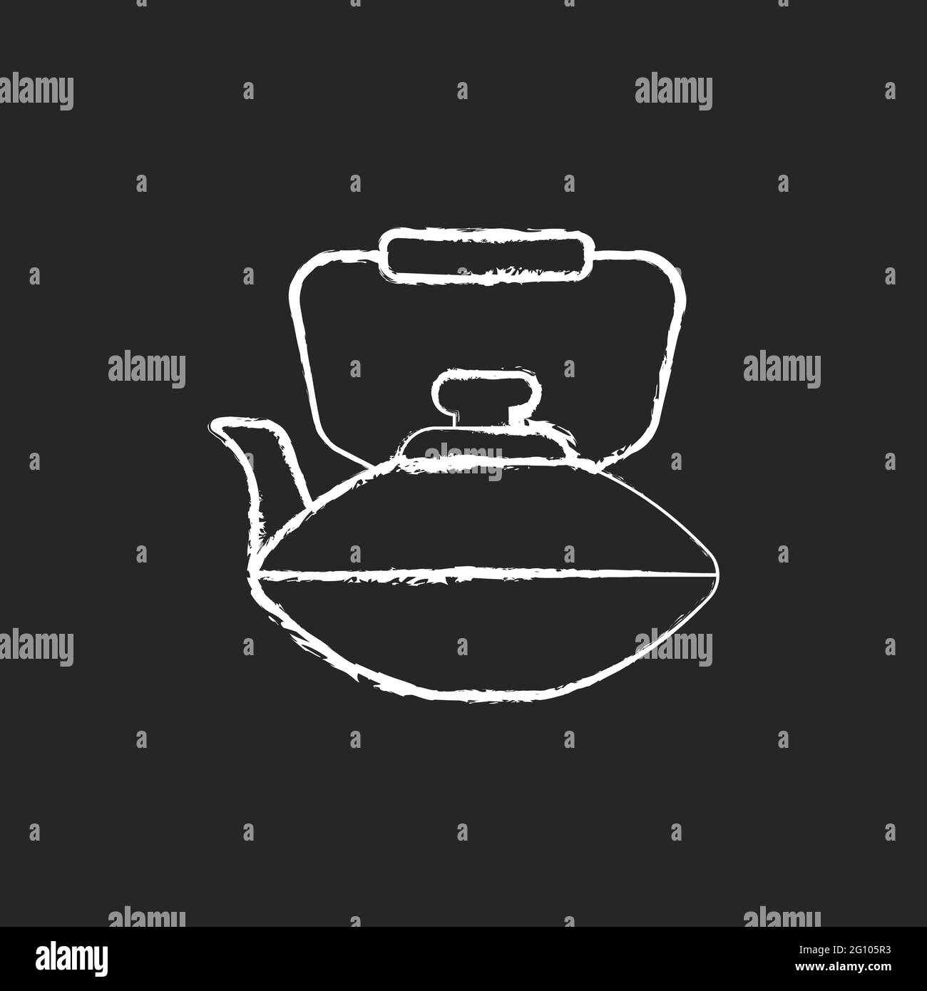 Teiera cinese in ferro gesso bianco icona su sfondo scuro Illustrazione Vettoriale