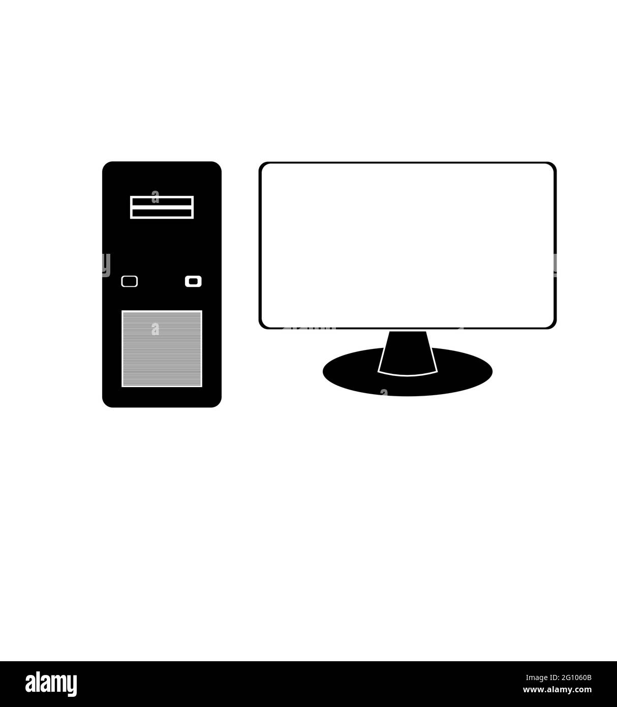 pc, personal computer, computer desktop vettoriale in bianco e nero Illustrazione Vettoriale