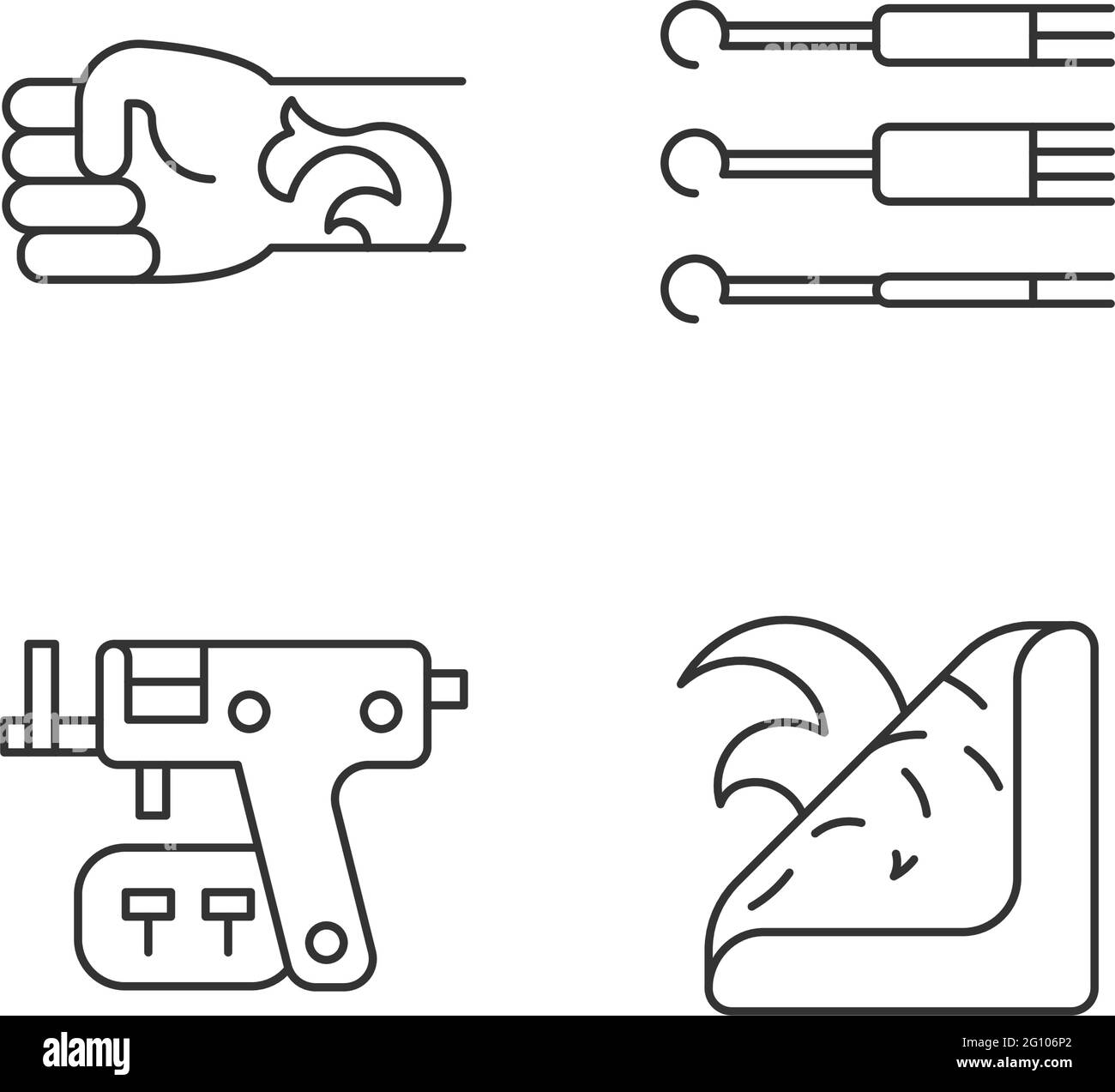 Strumenti di tatuaggio e piercing Set di icone lineari Illustrazione Vettoriale