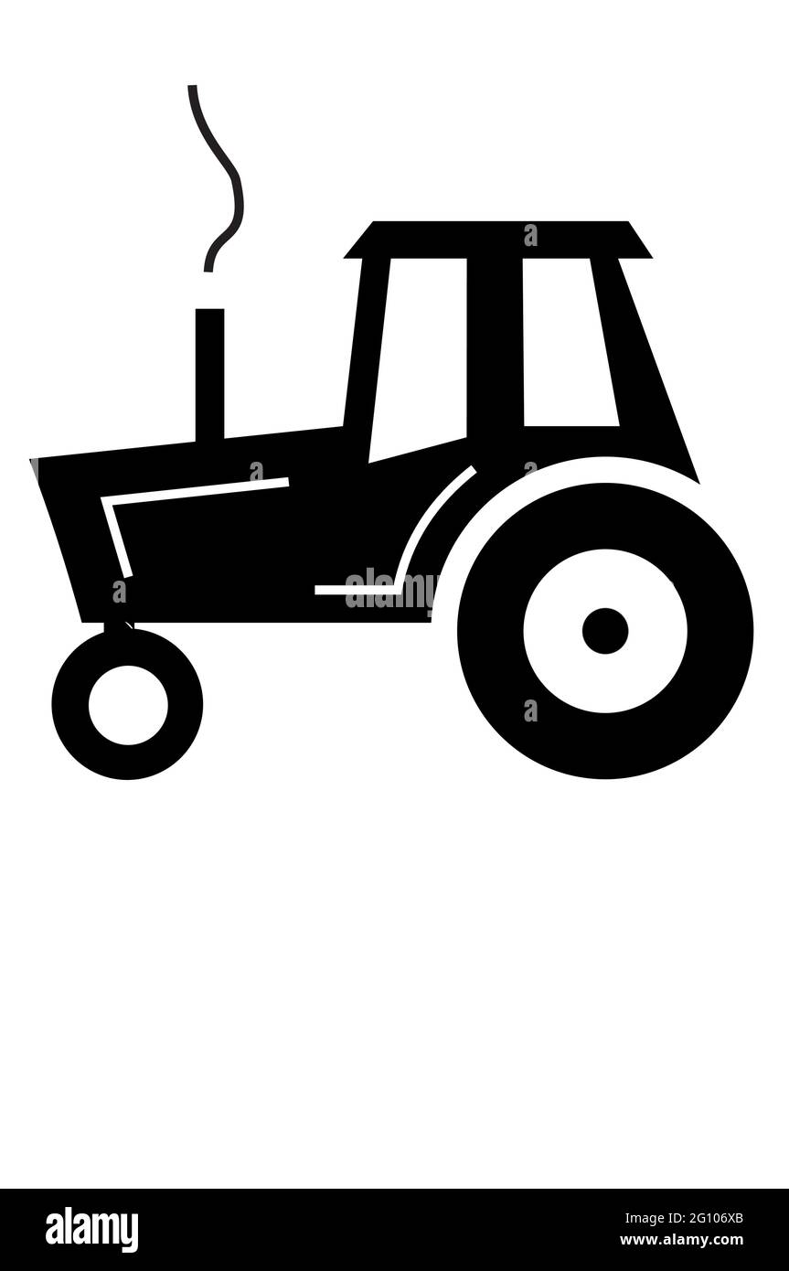 trattore, agrimotore nero su bianco, illustrazione vettoriale Illustrazione Vettoriale