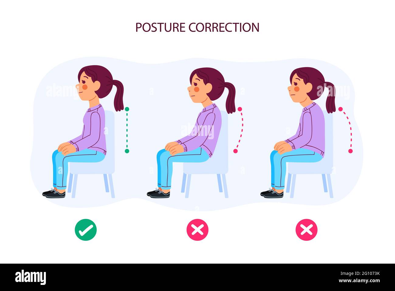 Immagine vettoriale della correzione della postura dei cartoni animati. Illustrazione Vettoriale