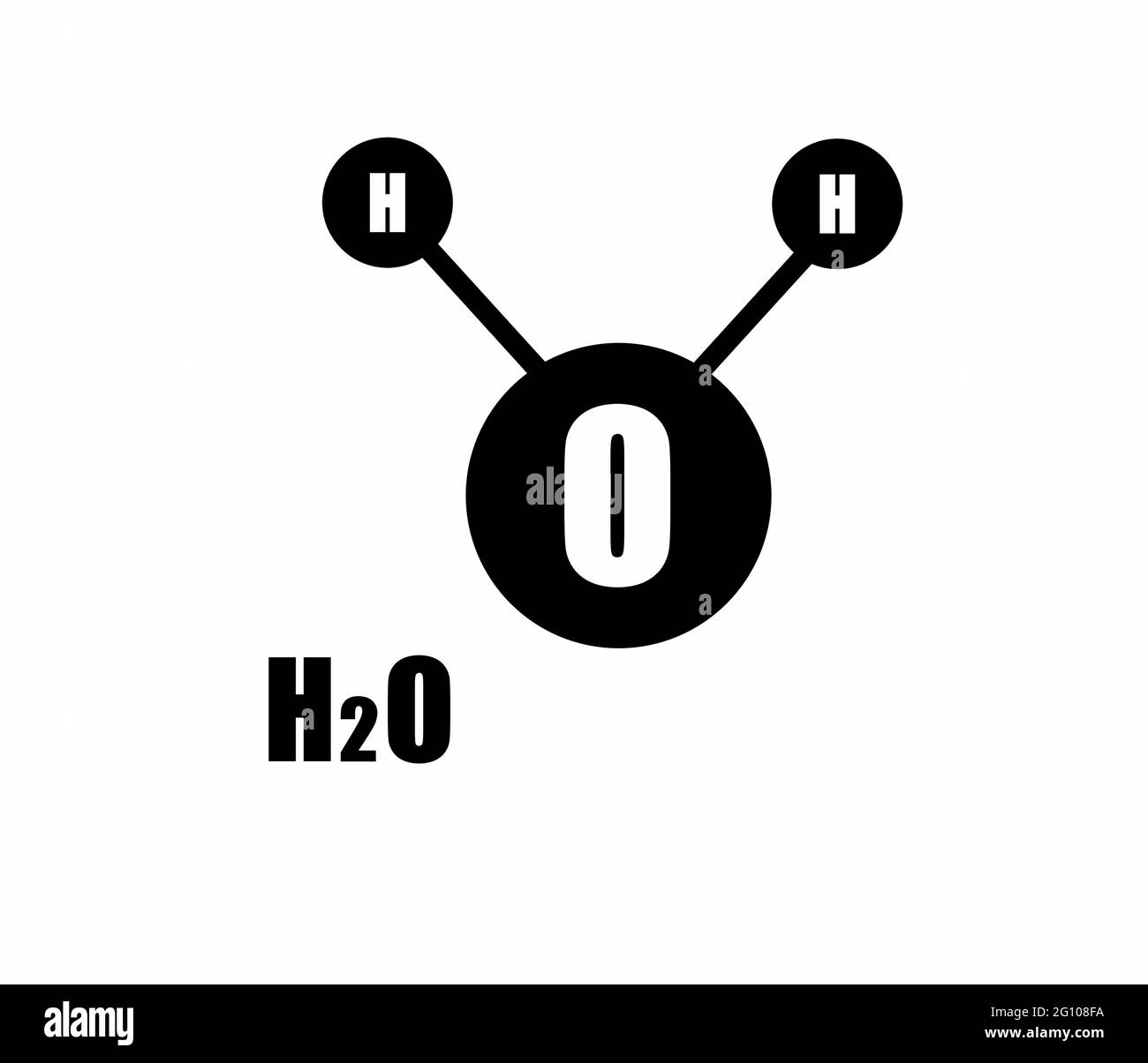 Molecola di acqua H2O, un composto chimico in bianco e nero vettore isolato per logo, segno, app o sito web Illustrazione Vettoriale