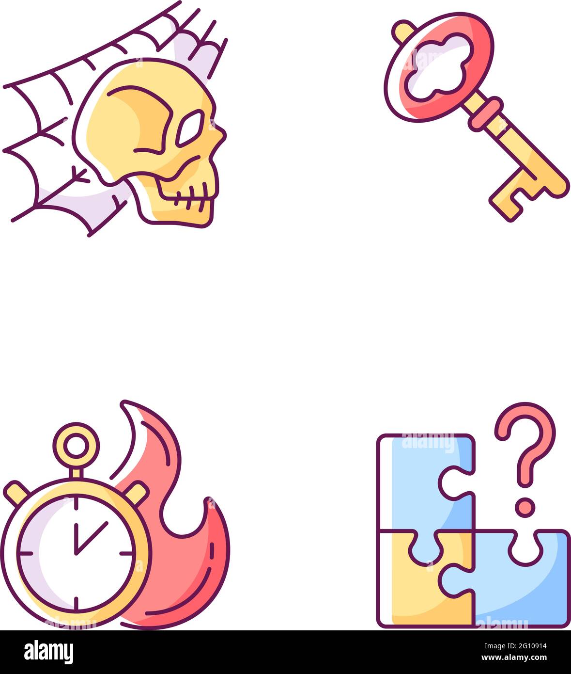 Set di icone a colori RGB per la stanza quest Illustrazione Vettoriale