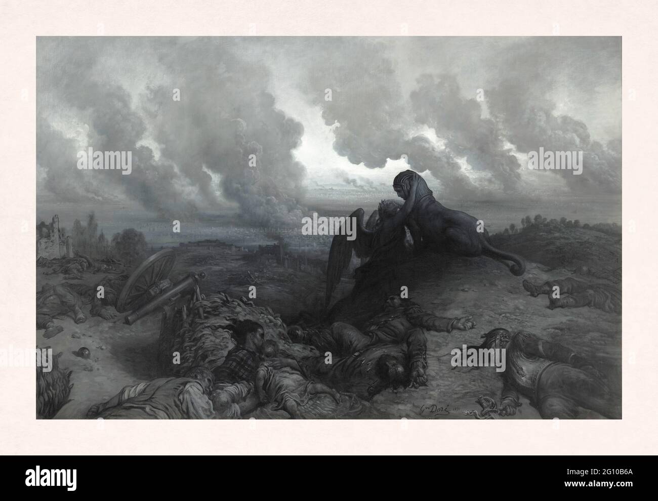 Pittura sulla guerra franco-prussiana fatta da Gustave Doré nel 1871 dal titolo 'l'Enigme'. Si tratta di un dipinto allegorico dell'umanità di fronte agli orrori Foto Stock