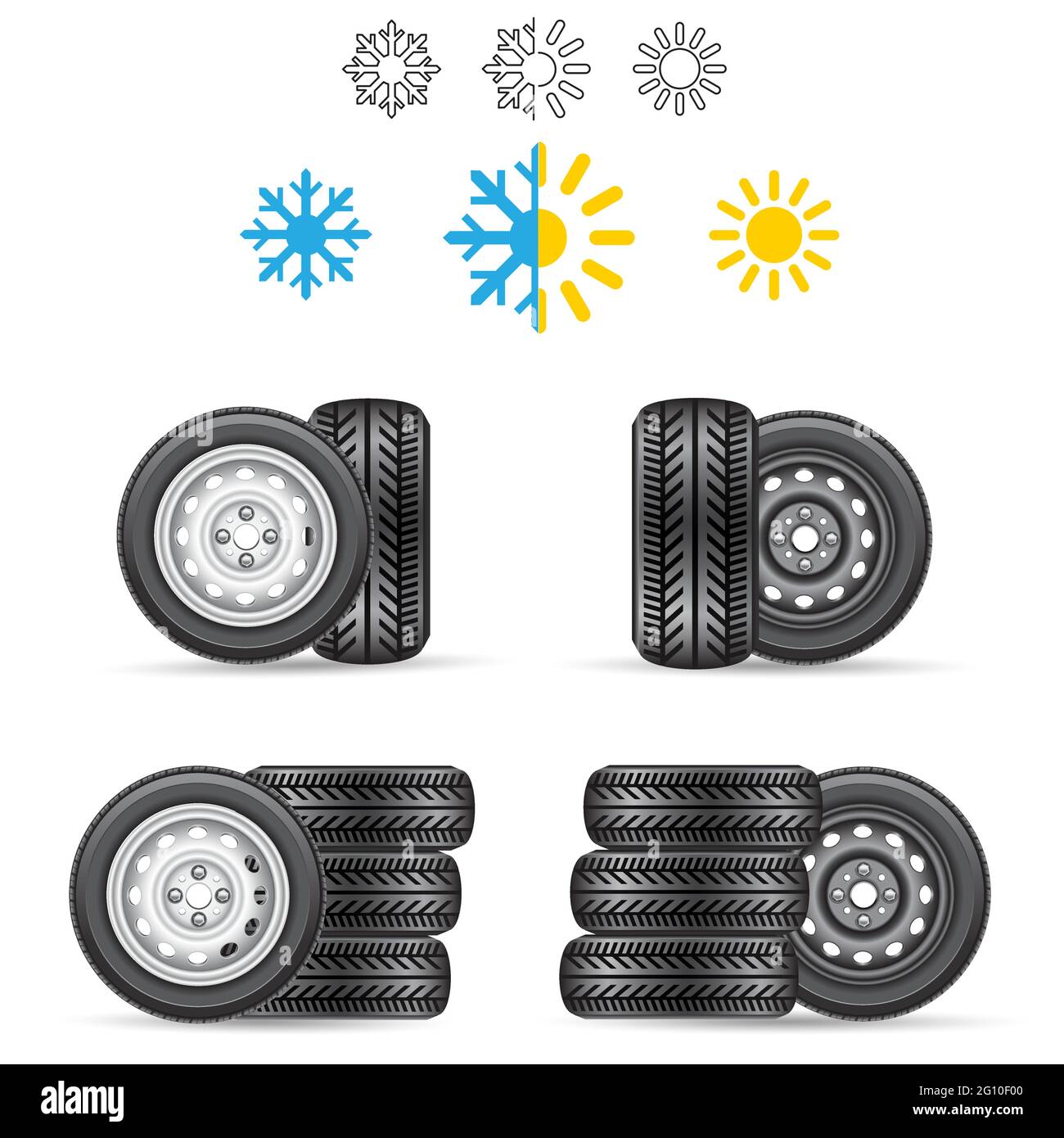 auto auto auto pneumatici set per tutta la stagione invernale estate Illustrazione Vettoriale