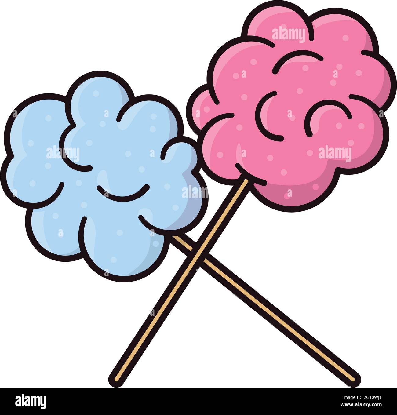 Candy di cotone blu e rosa su bastoni illustrazione vettoriale isolata per il giorno della caramella di cotone il 7 dicembre Illustrazione Vettoriale