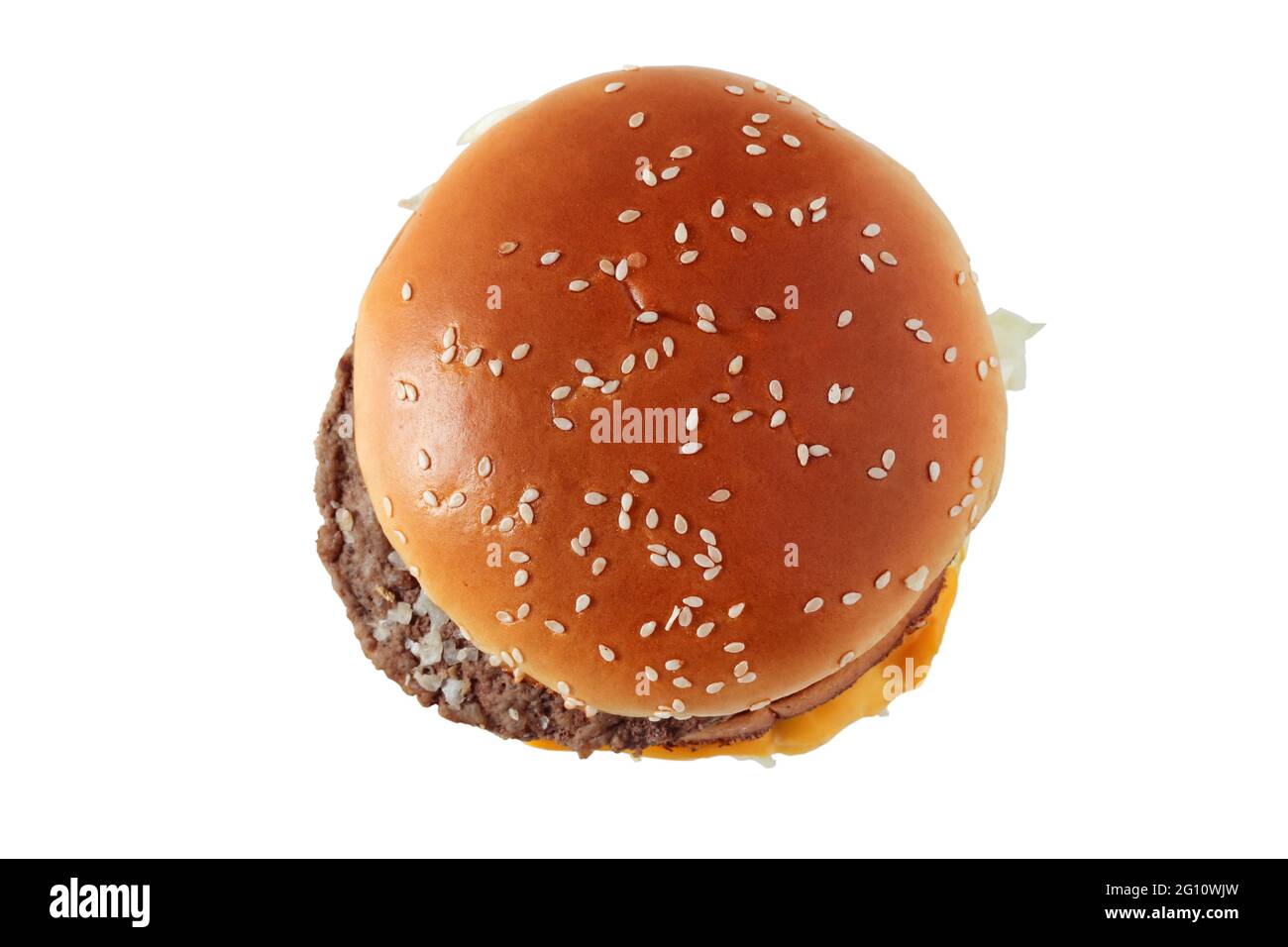 Burger primo piano isolato su sfondo bianco. Vista dall'alto Foto Stock