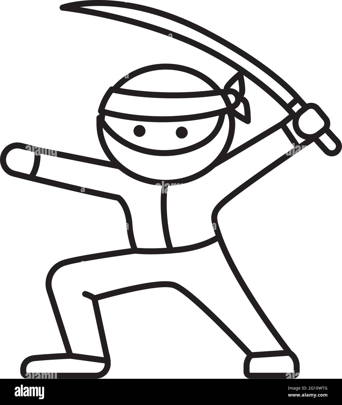 Icona della linea vettoriale del personaggio di Cartoon Ninja per il giorno di Ninja il 5 dicembre Illustrazione Vettoriale