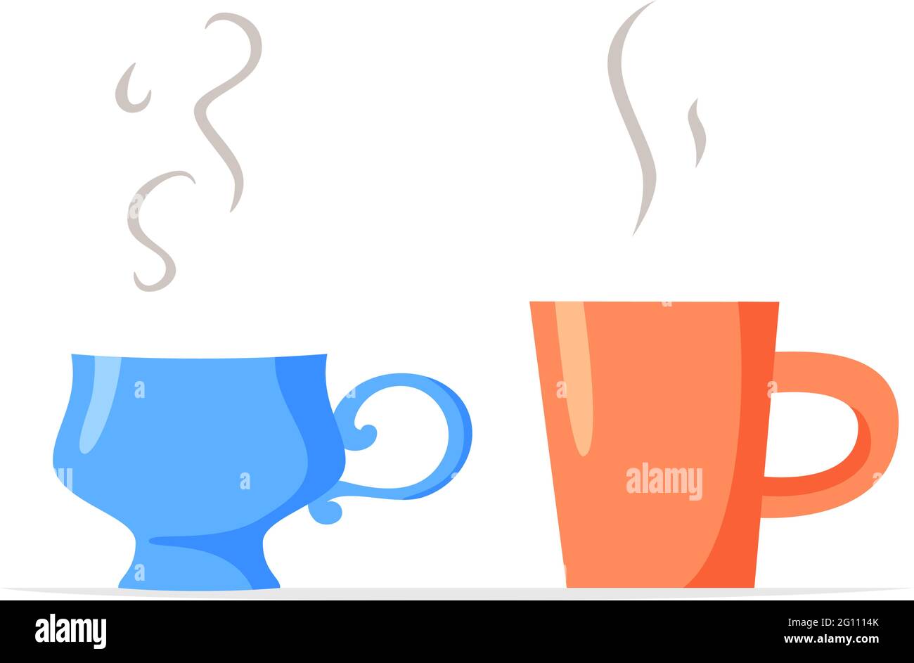 Tazza semplice e tazza fantasia con bevande calde, due tazze diverse con caffè o tè, concetto di coppia, maschio e femmina, vettore piatto illustrazione Illustrazione Vettoriale