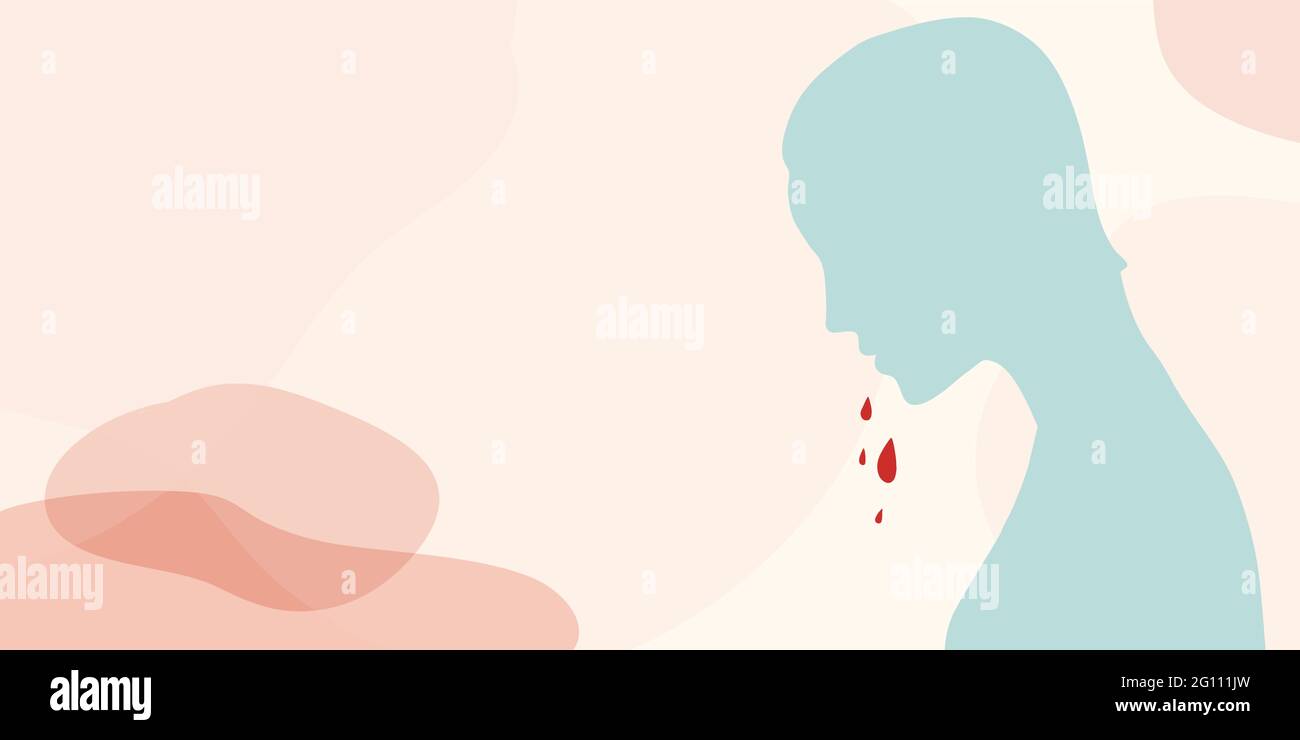 Campagna fermare la violenza contro le donne. Fermare la violenza domestica minacce e Crimes.Woman silhouette in profilo con gocce di sangue. Abuso di donne.vittima Illustrazione Vettoriale