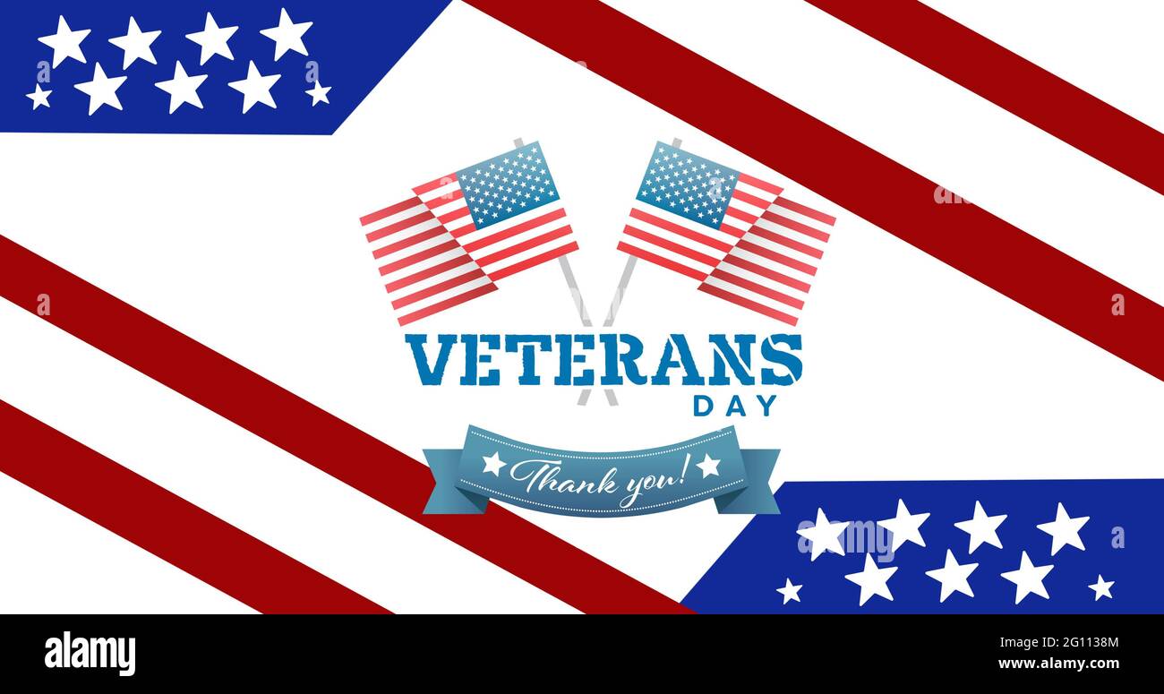 Composizione del testo del giorno dei veterani sulla bandiera americana Foto Stock