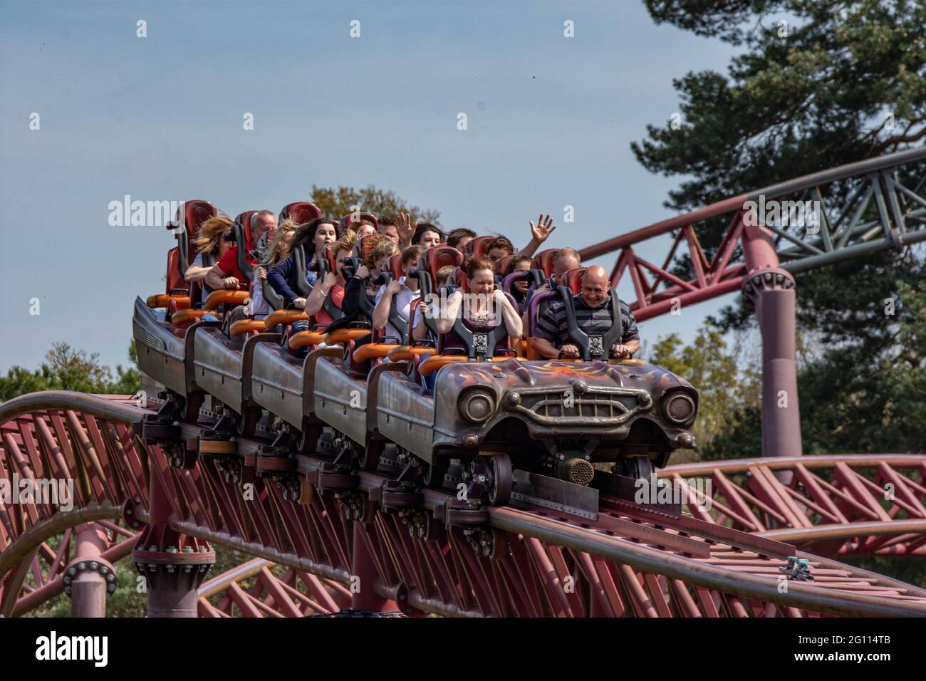 RITA Rollercoaster presso Alton Towers, AKA The Alton Towers Intamin Rocket Foto Stock