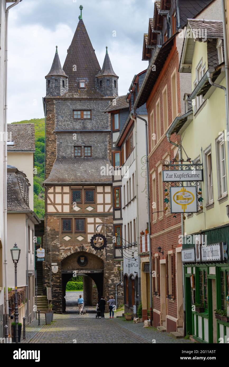 Città medievale di Bacharach, la città di case a graticcio, alta Valle del Reno medio, patrimonio mondiale dell'UNESCO, Renania-Palatinato, Germania Foto Stock Città medievale di Bacharach, la città di case a graticcio, alta Valle del Reno medio, patrimonio mondiale dell'UNESCO, Renania-Palatinato, Germania Foto Stock