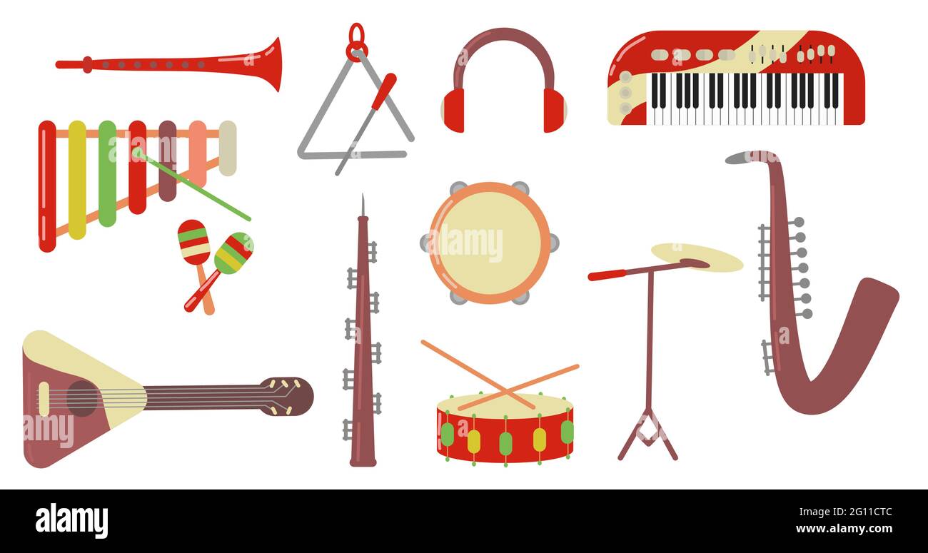 Gli strumenti musicali impostano l'illustrazione vettoriale isolata Illustrazione Vettoriale