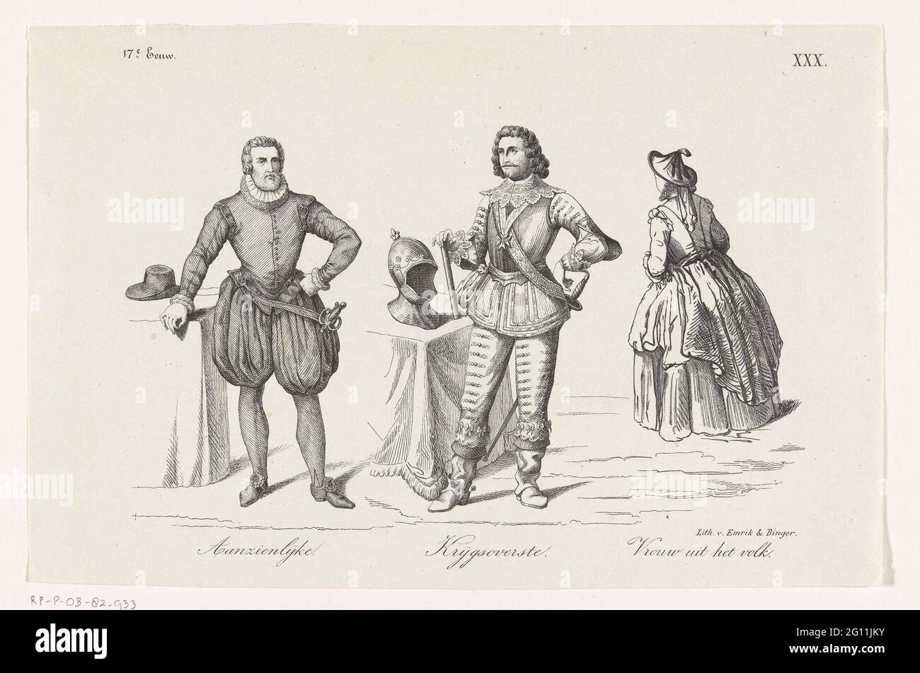 Abbigliamento di uomini e donne olandesi nel XVII secolo, piatto xxx.  Abbigliamento di uomini e donne olandesi nel XVII secolo. Abbigliamento da:  Significativo  avvocato marziale  moglie dal popolo. Numerato in