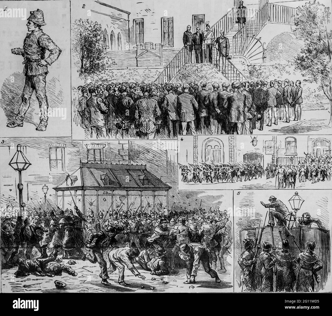 la greve de la police a dublino, l'univers illustre 1882, editeur librairie nouvelle Foto Stock