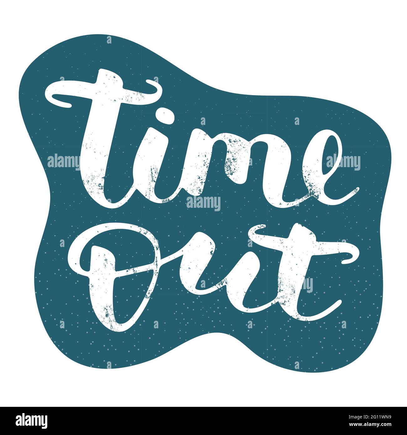 Time out scritta vettoriale disegnata a mano con texture. Cartello isolato per pausa e pausa su sfondo blu. Imitazione calligrafia pennello, testo ph Illustrazione Vettoriale