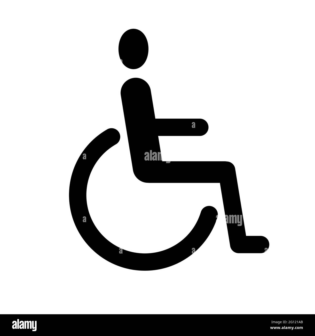 Icona della persona su sedia a rotelle o per disabili. Simbolo vettoriale piatto isolato su sfondo bianco, EPS 8. Illustrazione Vettoriale