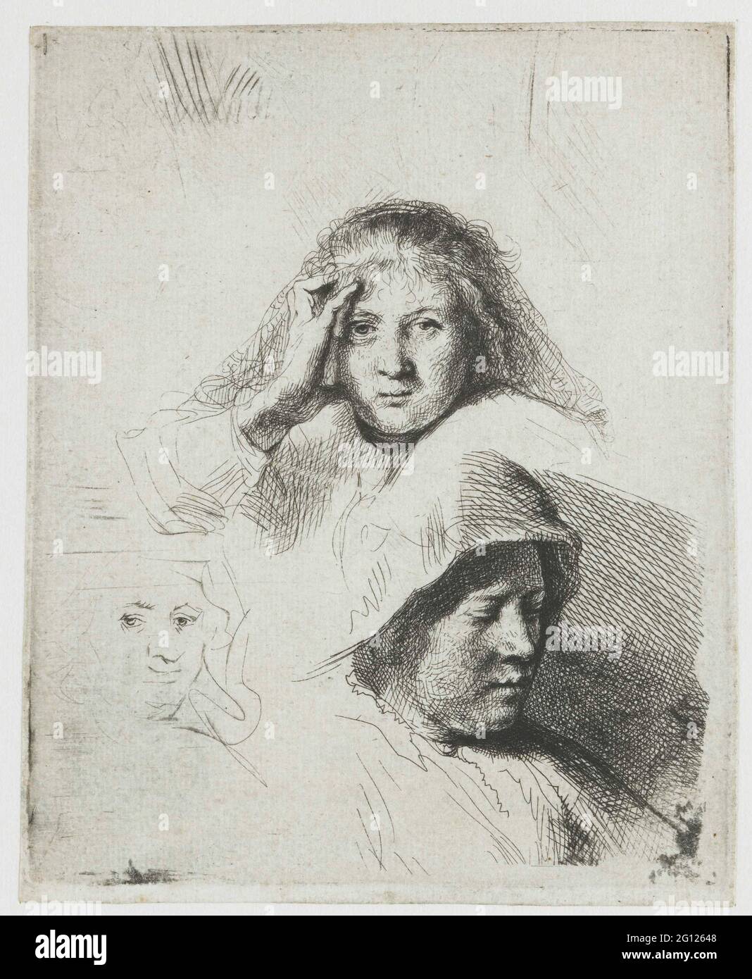 Tre teste da donna, una leggermente incisa. Foto Stock